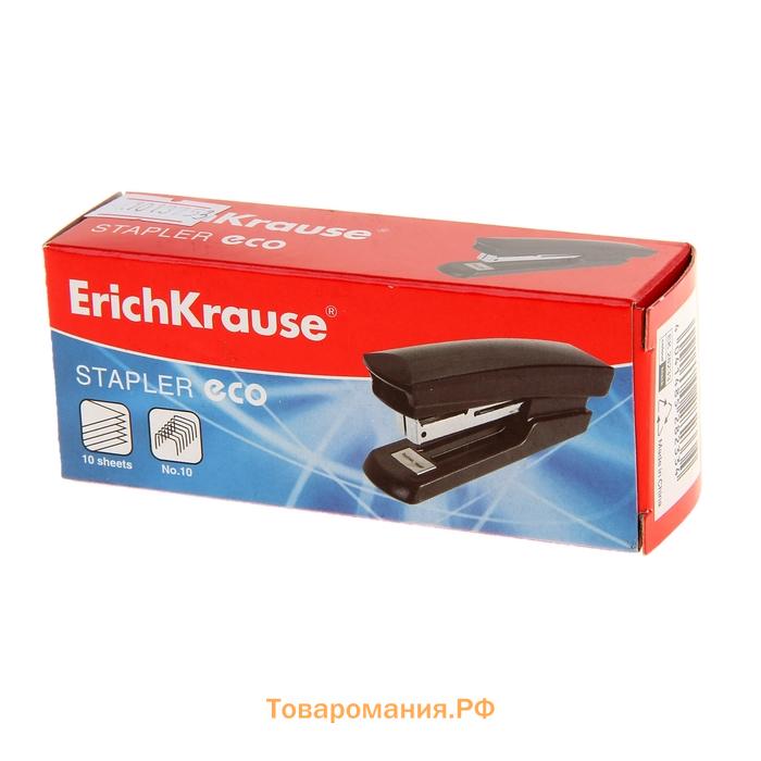 Степлер канцелярский № 10, ErichKrause ECO, до 20 листов, встроенный антистеплер, чёрный