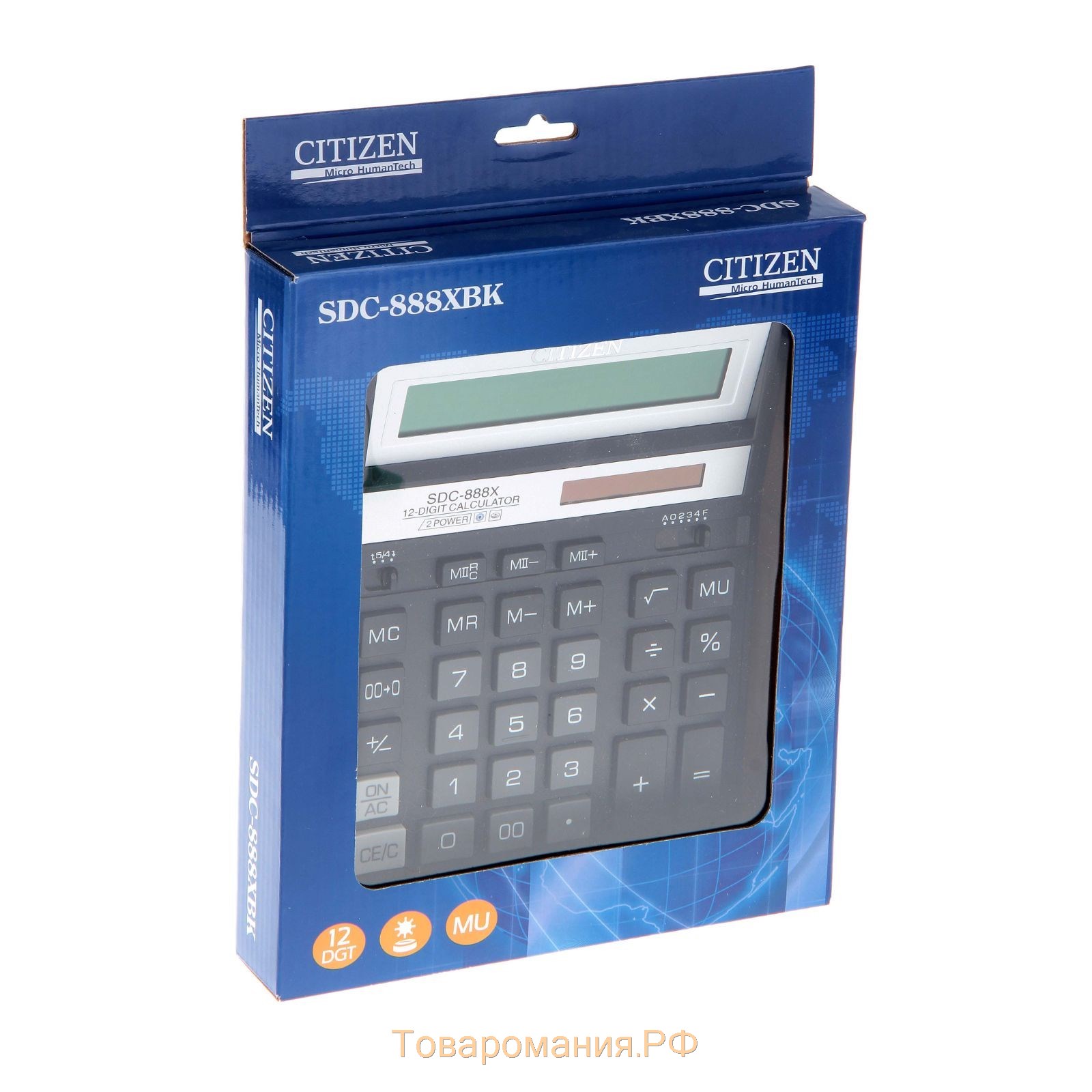 Калькулятор настольный Eleven SDC-888X-BK, 12 разрядов, двойное питание, 158×203×31 мм, черный