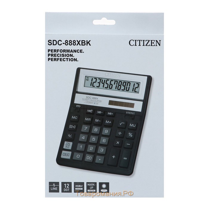 Калькулятор настольный Eleven SDC-888X-BK, 12 разрядов, двойное питание, 158×203×31 мм, черный