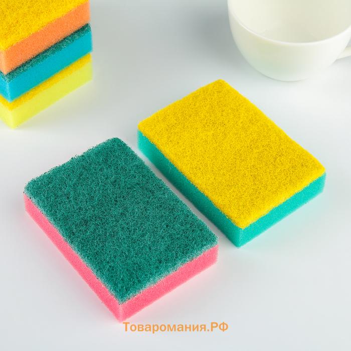Губка для посуды с чистящим слоем  «Эконом», 7.5×4.5×2.5 см, 5 шт, мини