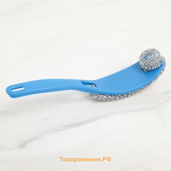 Губка для посуды , с ручкой, металлическая, 24×5×5 см, МИКС