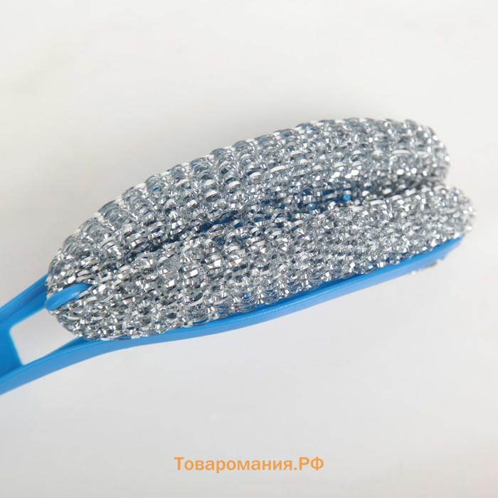 Губка для посуды , с ручкой, металлическая, 24×5×5 см, МИКС
