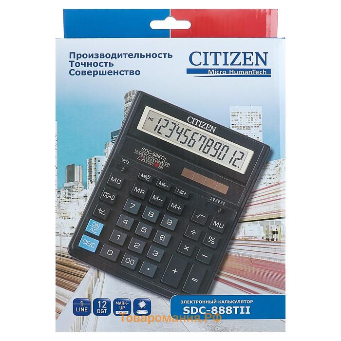 Калькулятор настольный Eleven "SDC888TII", 12-разрядный, 159 х 205 х 27 мм, двойное питание, чёрный