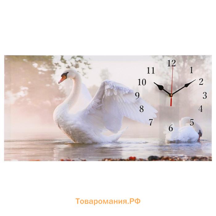 Часы-картина настенные, на холсте, интерьерные, бесшумные «Белый лебедь», 40×76 см