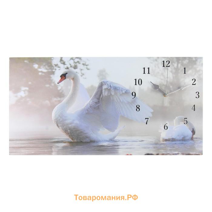 Часы-картина настенные, на холсте, интерьерные, бесшумные «Белый лебедь», 40×76 см