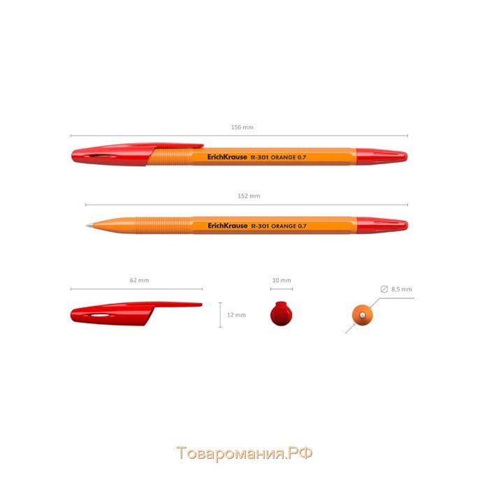 Ручка шариковая ErichKrause R-301 Orange Stick, узел 0.7 мм, чернила красные, длина линии письма 2000 метров, штрихкод на ручке