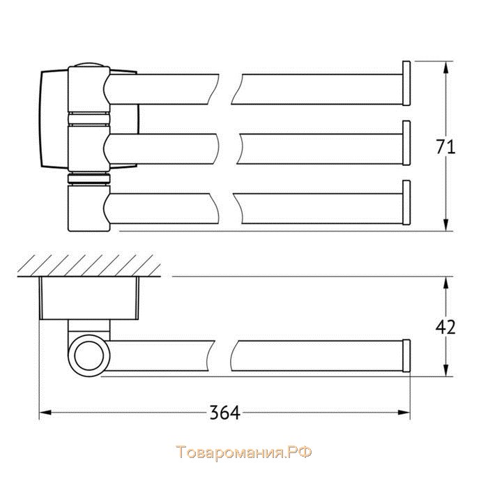 Держатель полотенец поворотный тройной 37 см, хром, FBS