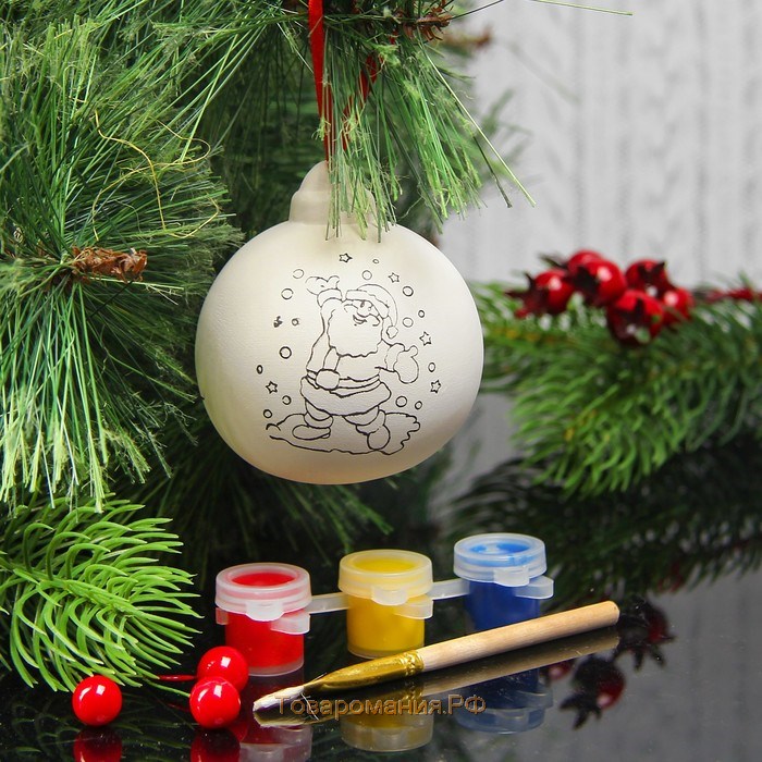 Новогодний шар под раскраску «Дедушка Мороз» с подвесом, краска 3 цв. по 2 мл, кисть