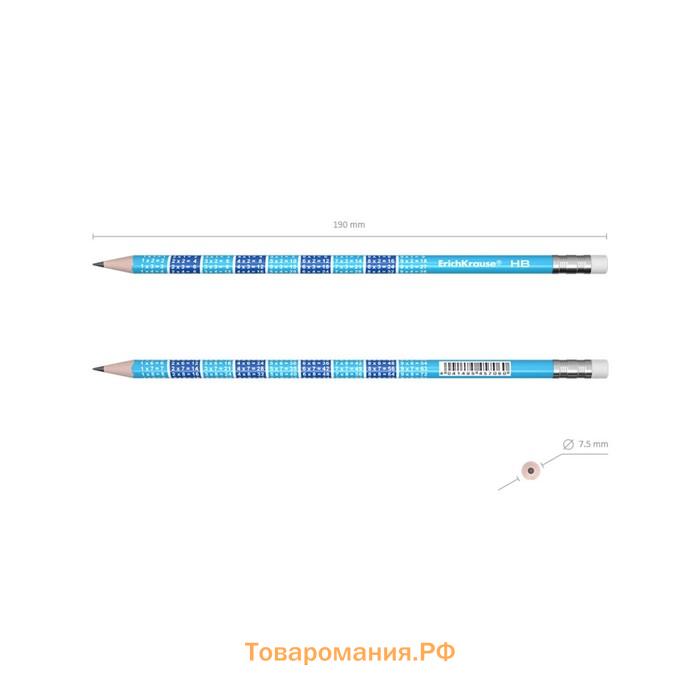 Карандаш чернографитный с ластиком Erich Krause 2x2 "Таблица умножения", HB, грифель d=2.2 мм, дерево, круглый в тубусе, голубой корпус