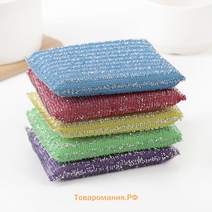 Губка для посуды , со стальной стружкой, 12×9×1.5 см, МИКС