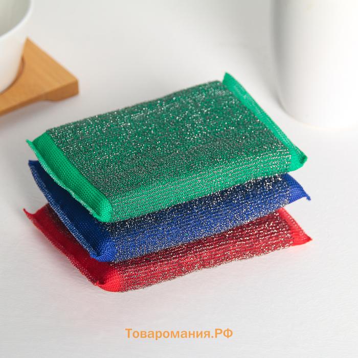 Губка для посуды , со стальной стружкой, 12×9×1.5 см, МИКС