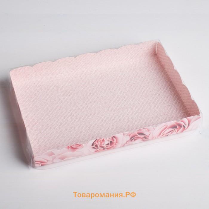 Коробка для печенья, кондитерская упаковка с PVC крышкой, My best wishes, 22 х 15 х 3 см