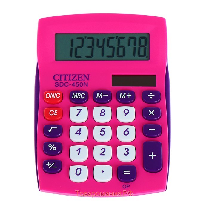Калькулятор настольный Citizen SDC-450N, 8-разрядный, 120 х 87 х 22 мм, 2-е питание, розовый