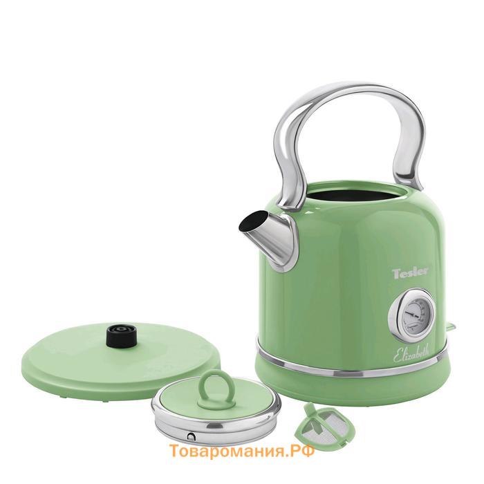 Чайник электрический Tesler KT-1745 GREEN, металл, 1.7 л, 2200 Вт, ретро, зелёный