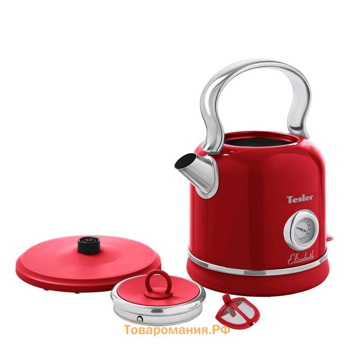 Чайник электрический Tesler KT-1745 RED, металл, 1.7 л, 2200 Вт, ретро, красный