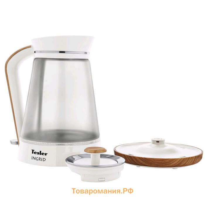 Чайник электрический Tesler KT-1750 WHITE, стекло, 1.7 л, 2200 Вт, белый