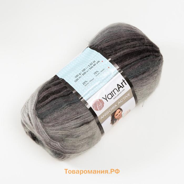 Пряжа "Angora Active" 20% шерсть, 80% акрил  500м/100гр (840 черн-сер-мор волна)