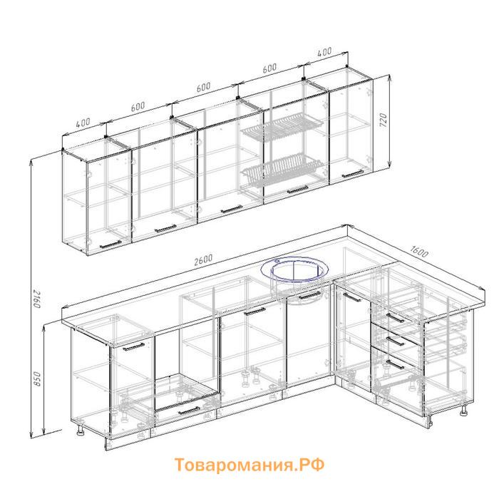 Кухня Бланка Угловая 2616х1616 Белый/Мрамор Марквина белый/ Жемчуг,Пайн