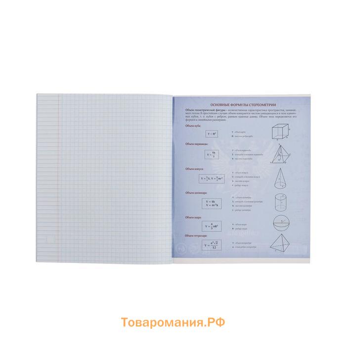 Тетрадь предметная Calligrata "Герб", 48 листов в клетку Геометрия, со справочным материалом, обложка мелованный картон, УФ-лак, блок офсет