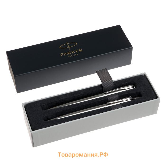 Набор Parker Jotter Core FK61 Stainless Steel CT М, ручка шариковая + ручка перьевая, 1.0 мм, корпус из нержавеющей стали, синие чернила