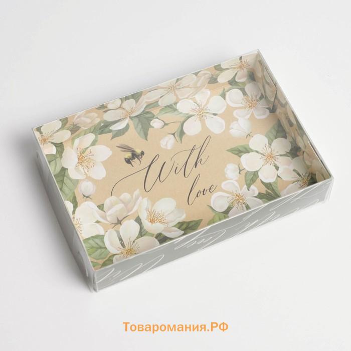 Кондитерская упаковка, коробка для макарун с PVC крышкой, With love, 17 х 12 х 3.5 см