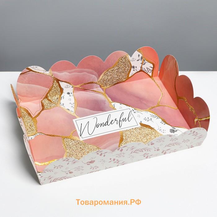 Коробка для печенья, кондитерская упаковка с PVC крышкой, «Камень», 20 х 30 х 8 см