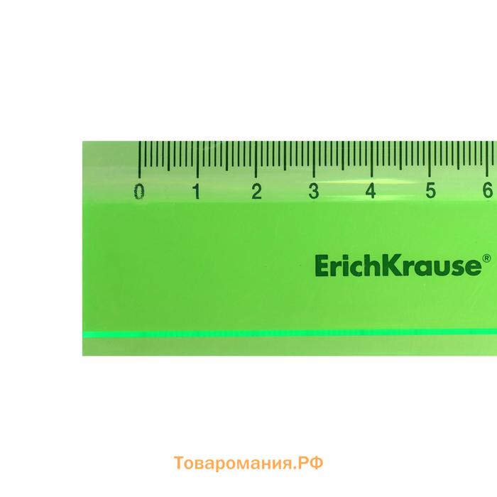 Линейка 30 см ErichKrause Neon, полупрозрачная, пластиковая, МИКС