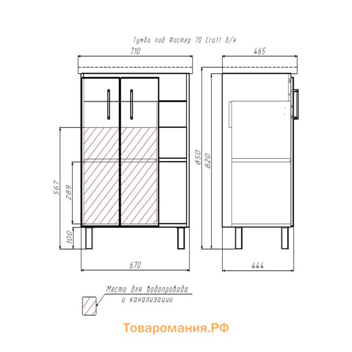 Тумба Домино Craft под раковину Фостер 70, без ящика