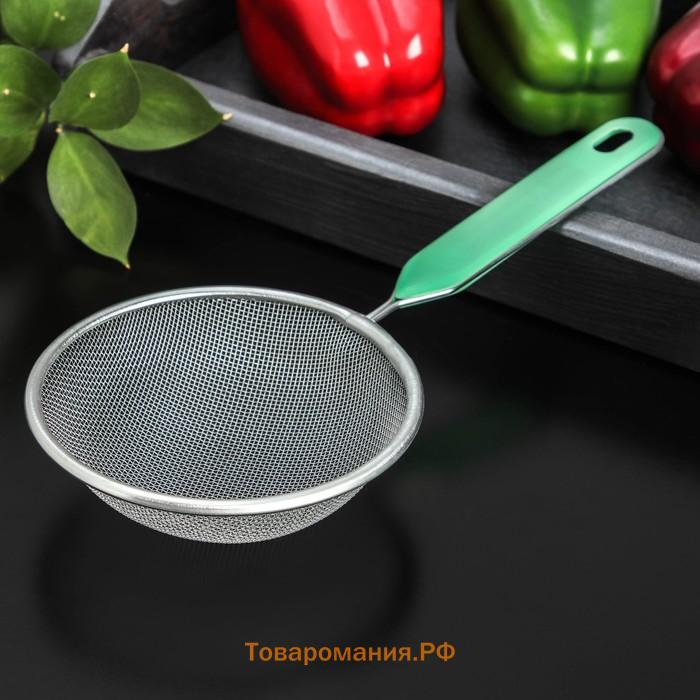 Сито для просеивания с ручкой  «Хозяюшка», d=12 см, зелёное