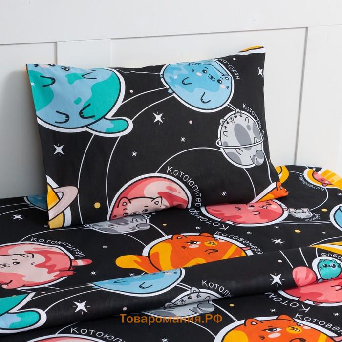 Постельное бельё  1,5 сп "Cats and space", 143х215 см, 150х214 см, 50х70 см -1 шт, 100% хлопок, бязь