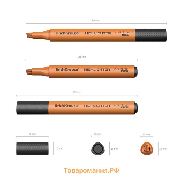 Набор маркеров текстовыделителей ErichKrause Visioline V-17, 4 штуки, 0.6-4.5 мм, чернила на водной основе, жёлтый, зелёный, розовый, оранжевый