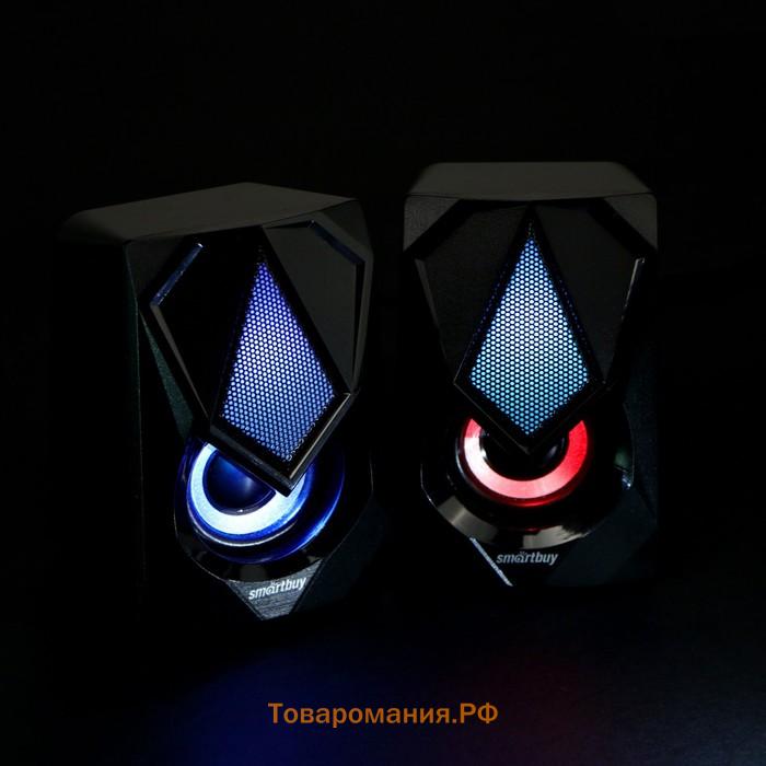 Компьютерные колонки 2.0 SmartBuy REBEL, 6 Вт, USB, подсветка, черные