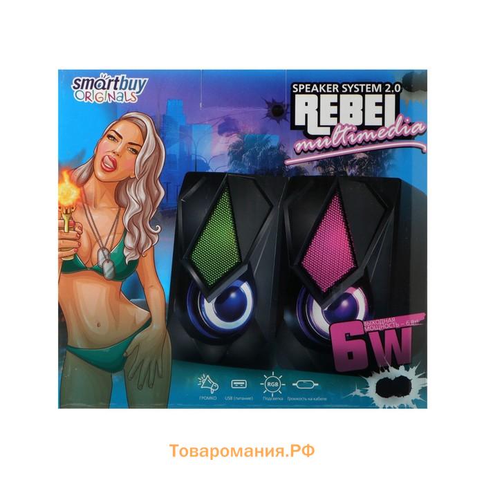 Компьютерные колонки 2.0 SmartBuy REBEL, 6 Вт, USB, подсветка, черные