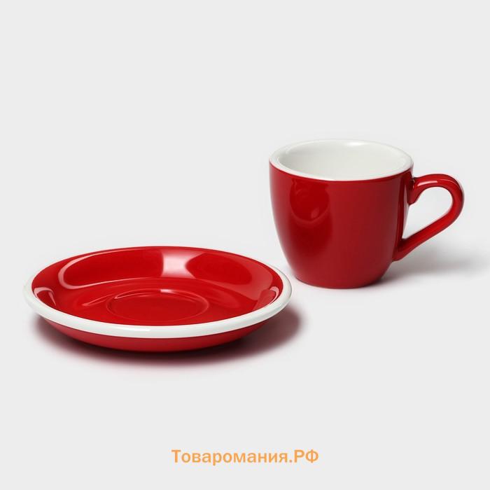 Кофейная пара Magistro Coffee time, чашка 80 мл, блюдце d=11.5 см, фарфор, красная