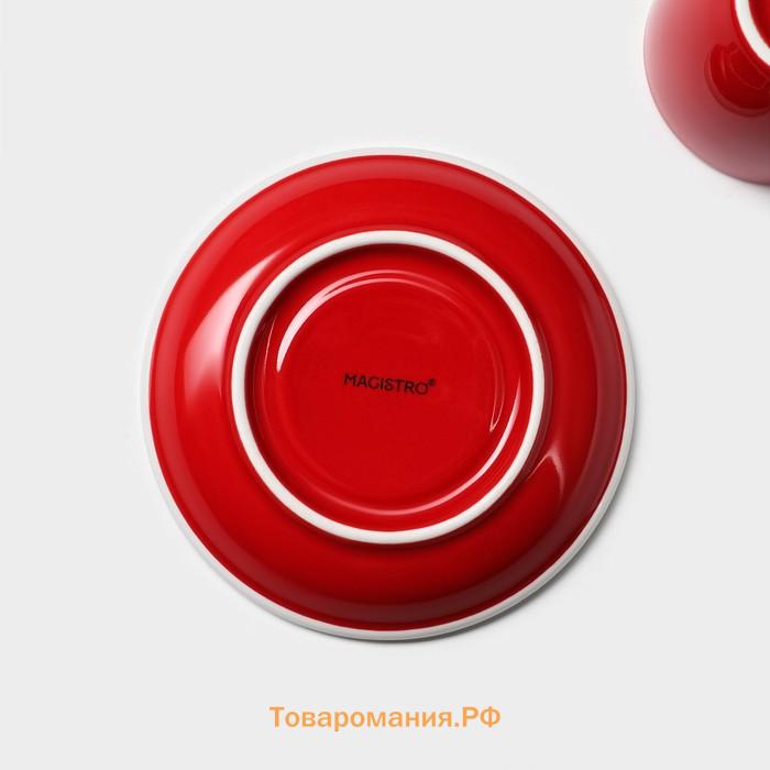 Кофейная пара Magistro Coffee time, чашка 80 мл, блюдце d=11.5 см, фарфор, красная