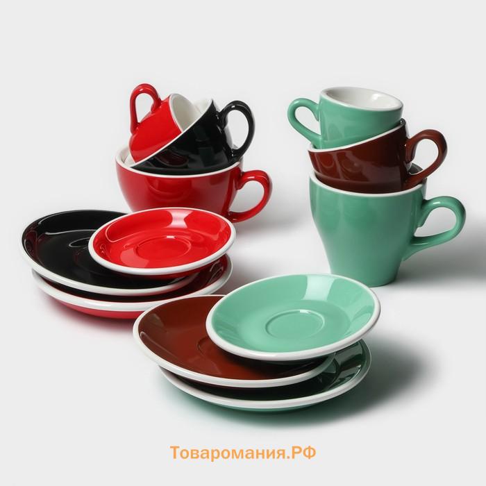 Кофейная пара Magistro Coffee time, чашка 80 мл, блюдце d=11.5 см, фарфор, красная