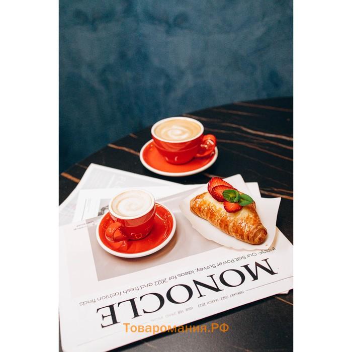 Кофейная пара Magistro Coffee time, чашка 80 мл, блюдце d=11.5 см, фарфор, красная