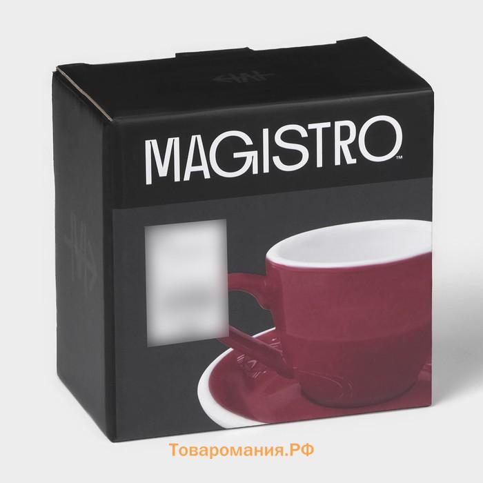Кофейная пара Magistro Coffee time, чашка 80 мл, блюдце d=11.5 см, фарфор, красная