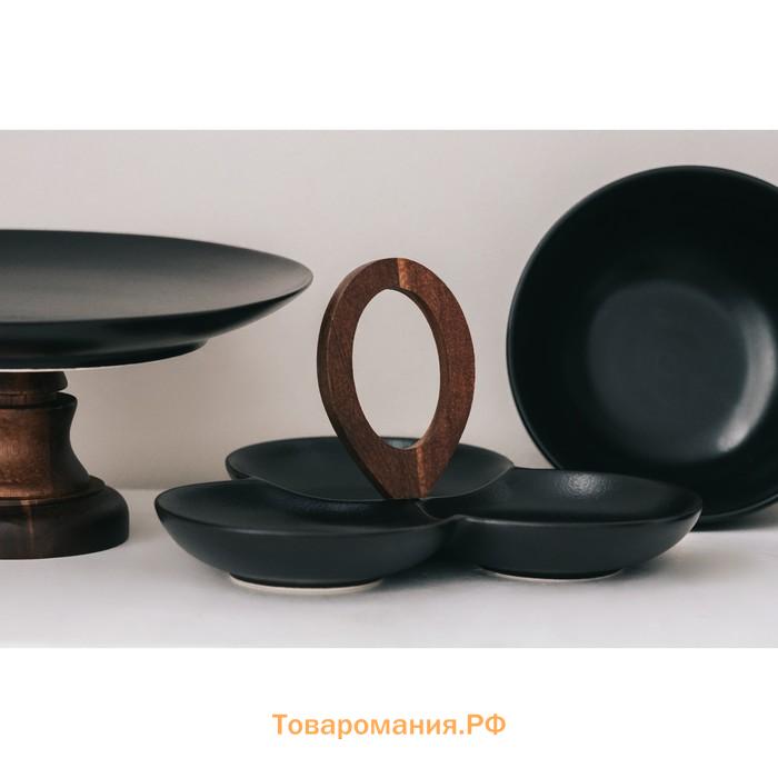 Менажница 3 ячейки Magistro «Галактика», 24.5×24.5×13.5 см, фарфор, чёрная