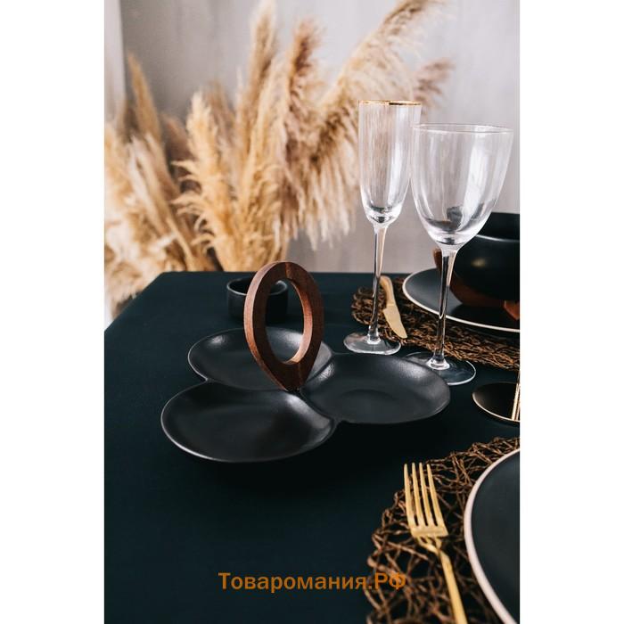 Менажница 3 ячейки Magistro «Галактика», 24.5×24.5×13.5 см, фарфор, чёрная