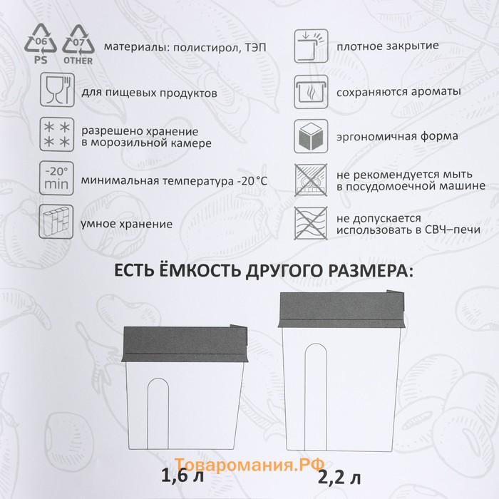 Емкость для сыпучих продуктов IDEA «Фолд», 1.6 л, 18.5×9×18.5 см, прозрачная, крышка серая