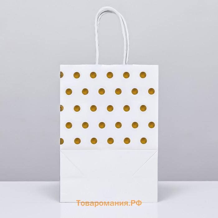 Пакет крафт с золотым тиснением, круглая ручка, белый, 15×21×8 см, 120 г