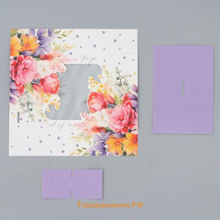 Коробка для конфет, кондитерская упаковка, 4 ячейки, «Цветы», 10.5 х 10.5 х 3.5 см
