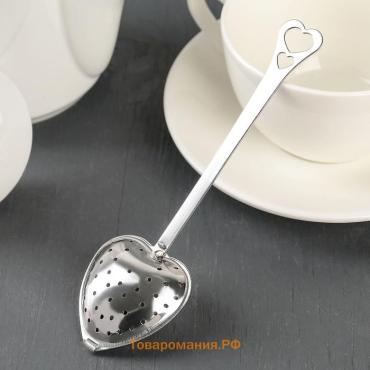 Ситечко для чая  «Сердце», 14.5×4 см, нержавеющая сталь, серебристое