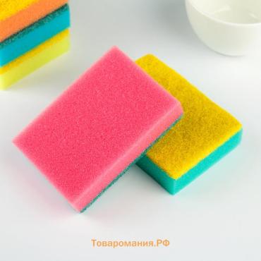 Губка для посуды с чистящим слоем  «Эконом», 7.5×4.5×2.5 см, 5 шт, мини