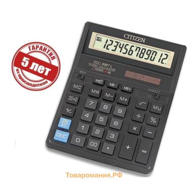 Калькулятор настольный Eleven "SDC888TII", 12-разрядный, 159 х 205 х 27 мм, двойное питание, чёрный