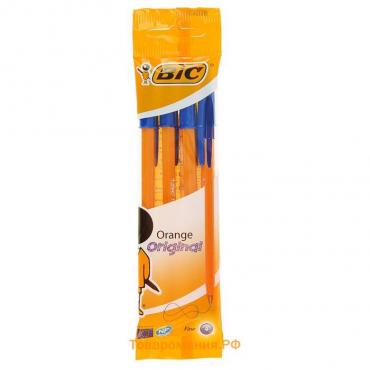 Набор ручек шариковых BIC Orange Fine, 4 штуки, узел 0.8 мм, чернила синие, тонкое письмо, оранжевый корпус