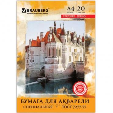 Папка для акварели А4, 210 х 297 мм, 20 листов, блок 200 г/м2, бумага по ГОСТ 7277-77