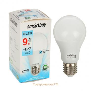 Лампа cветодиодная Smartbuy, E27, A60, 9 Вт, 4000 К, дневной белый свет