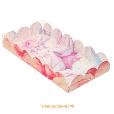 Коробка для печенья, кондитерская упаковка с PVC крышкой, «Пионы», 10.5 х 21 х 3 см